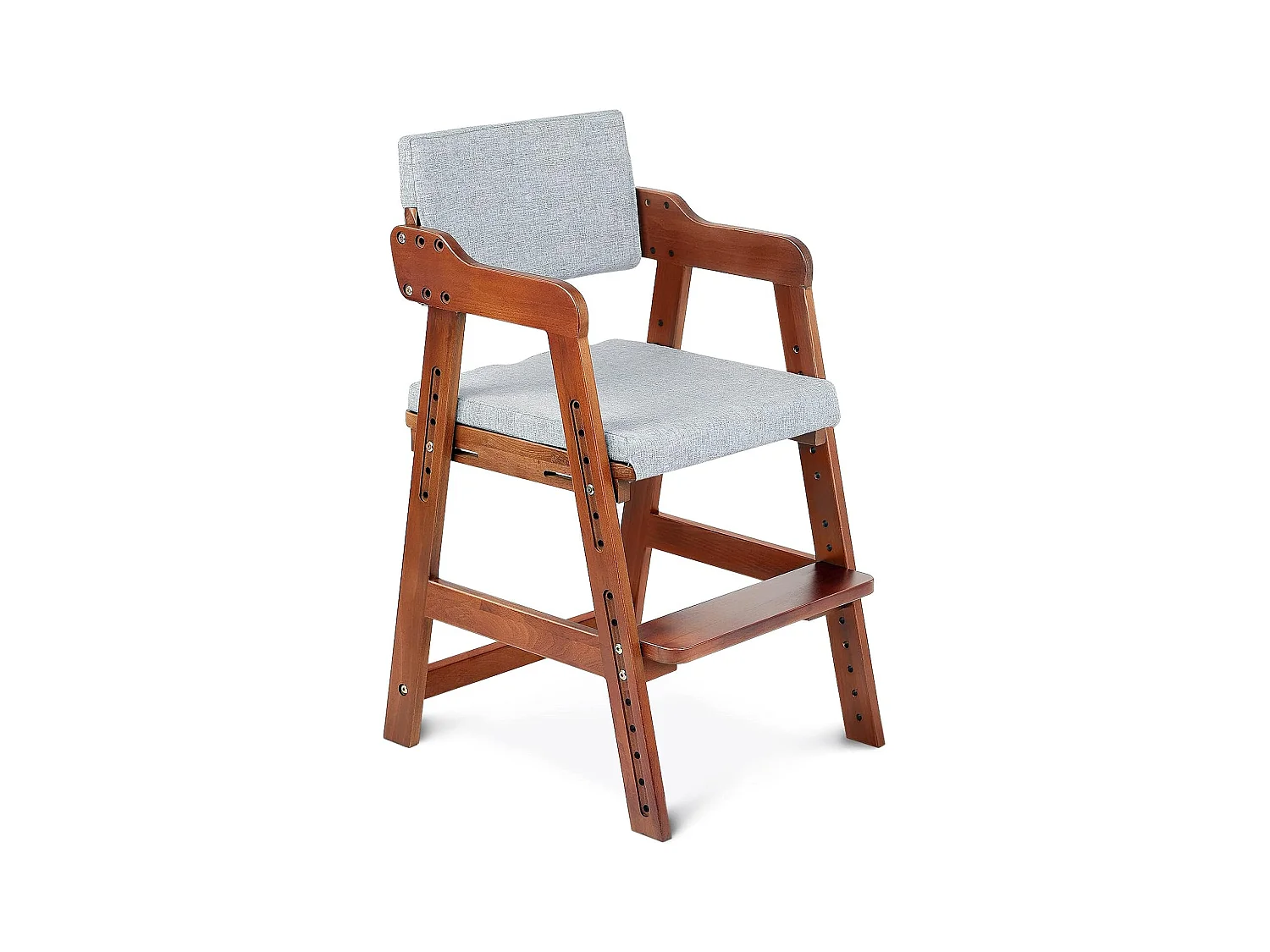 Chaise Haute en Bois, 6 Hauteurs Réglables Stable Chaise Supporte 90KG pour Bébés, Enfants et Adultes bois de hêtre (Noyer)