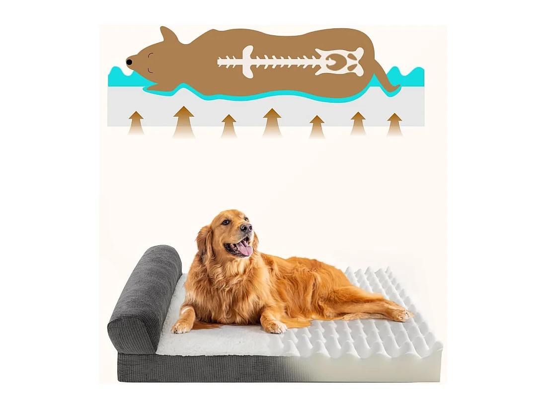 Lit orthopédique pour chien, canapé ergonomique pour chien avec mousse en forme d'œuf, lavable et antidérapant pour l'intérieur et l'extérieur (XL 105 * 65 * 25cm)