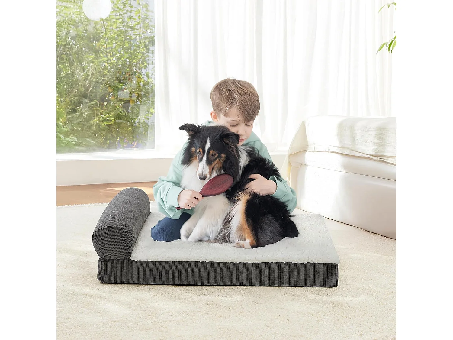 Lit orthopédique pour chien, canapé ergonomique pour chien avec mousse en forme d'œuf, lavable et antidérapant pour l'intérieur et l'extérieur (L 90 * 56 * 20cm)