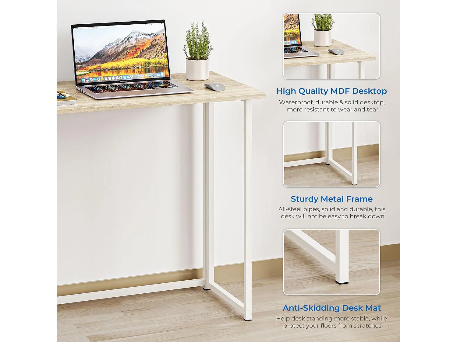 Opvouwbaar bureau, klein computerbureau voor thuiskantoor, 80 x 45 x 74 cm - Eikenkleur