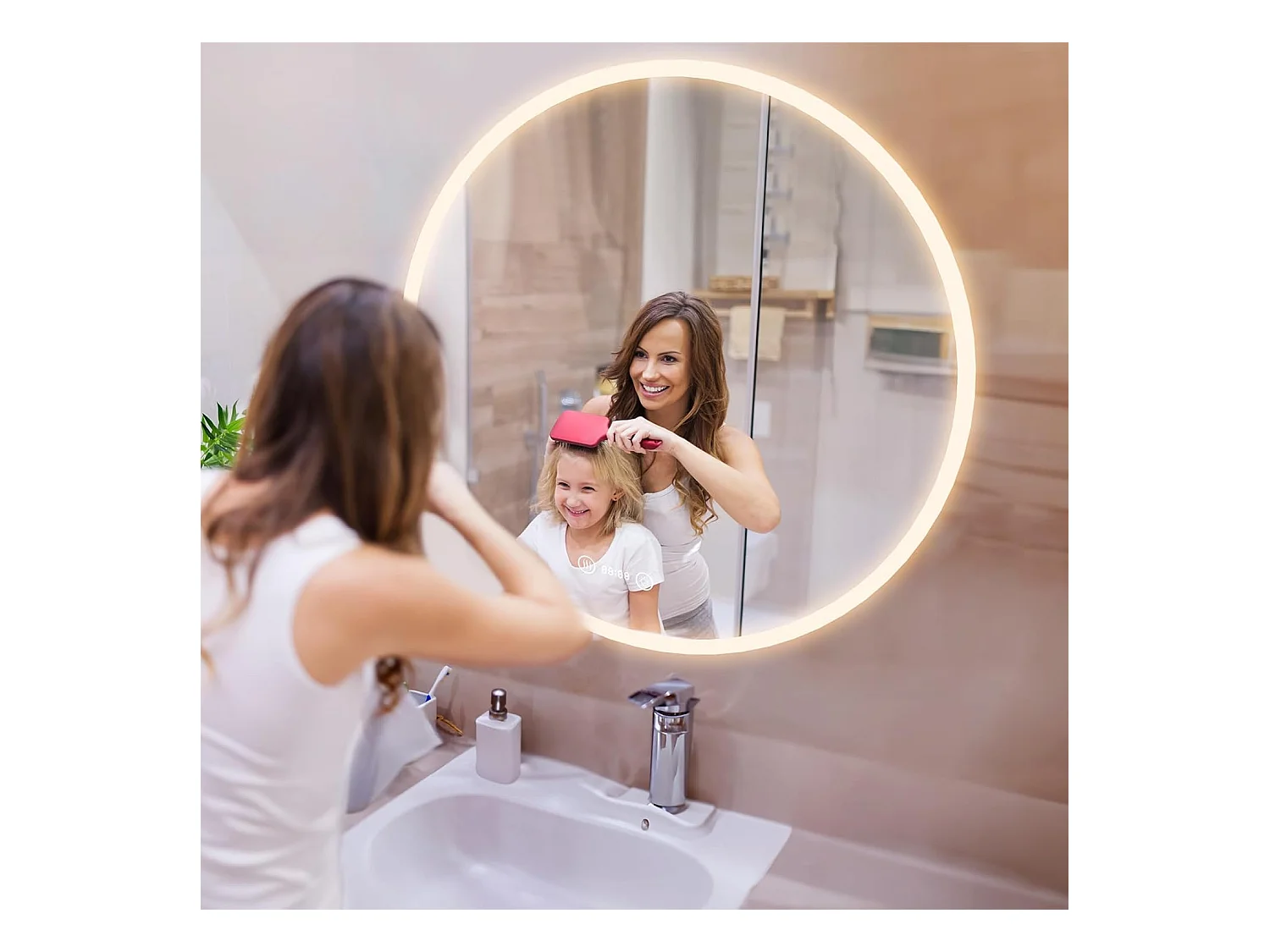 Miroir de Bain Rond YOLEO avec Éclairage, 70 cm, Miroir LED pour Salle de Bain avec Horloge, Thermomètre, Commande Tactile et Verre Sécurit