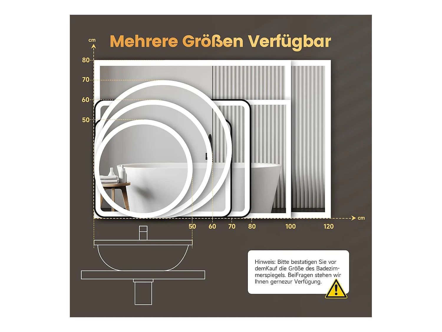 Miroir de Bain Rond YOLEO avec Éclairage, 70 cm, Miroir LED pour Salle de Bain avec Horloge, Thermomètre, Commande Tactile et Verre Sécurit