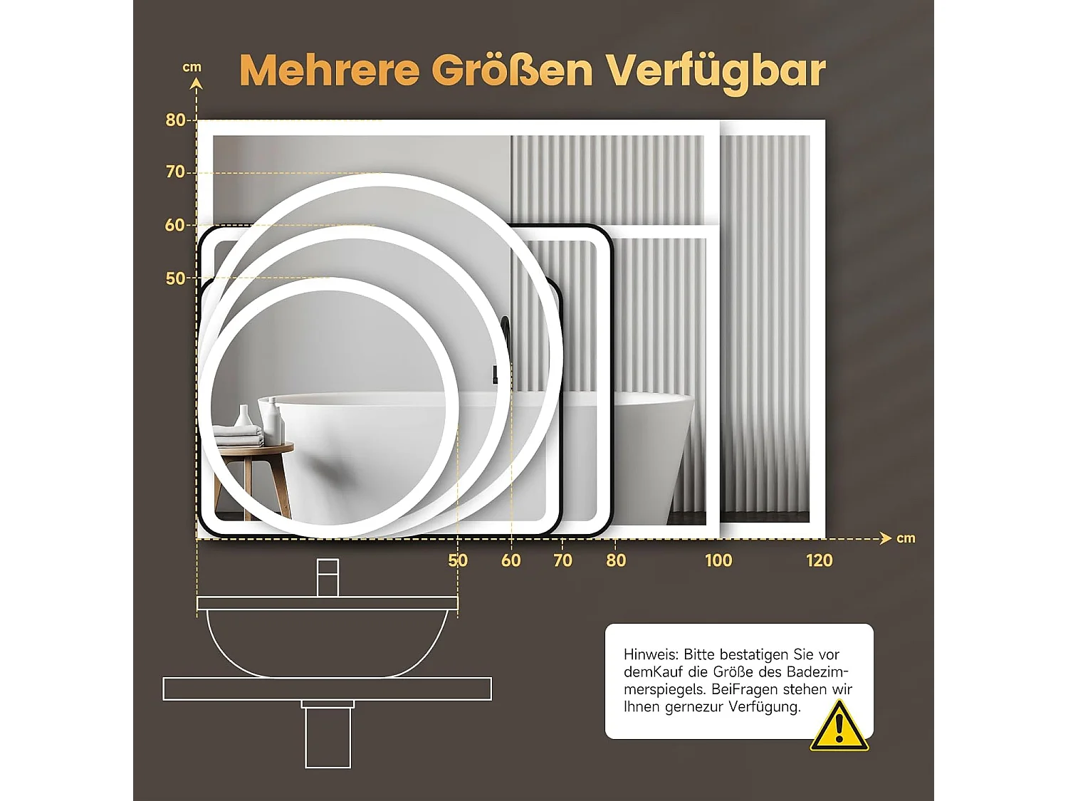 Miroir de Bain Rond YOLEO avec Éclairage, 70 cm, Miroir LED pour Salle de Bain avec Horloge, Thermomètre, Commande Tactile et Verre Sécurit