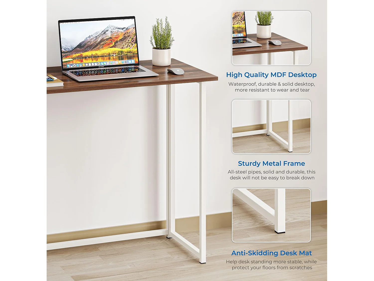 Opvouwbaar bureau, klein computerbureau voor thuiskantoor, 80 x 45 x 74 cm - Bruin