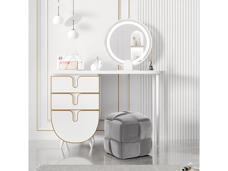 Pouf Ottoman en Velours Repose-Pieds Salon Tressé Tabouret Carrée de Maquillage Décorative Moderne 43 x 43 x 46 cm Charge Max 140 kg - Gris