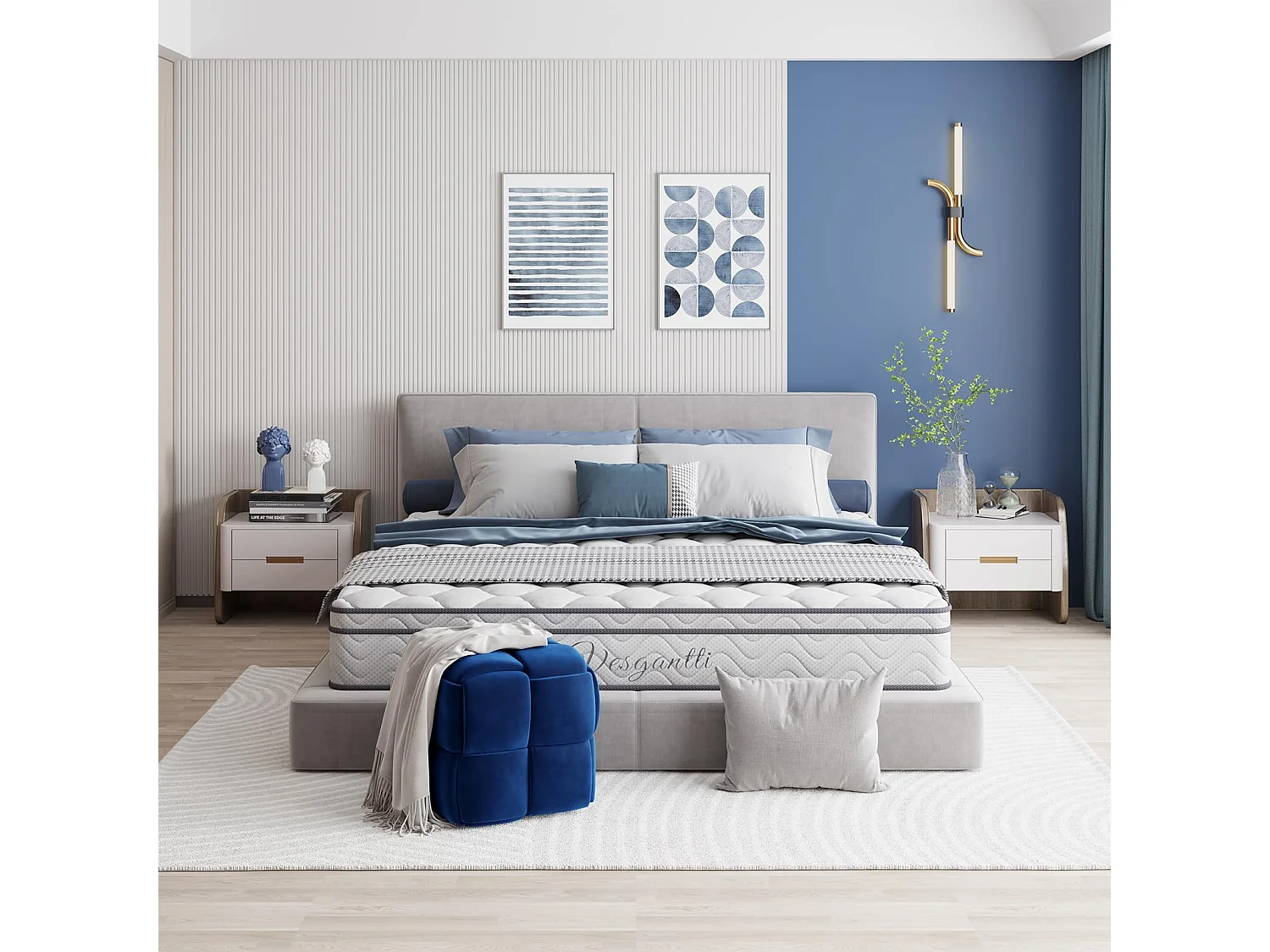 Pouf poggiapiedi in velluto, per soggiorno, quadrato, intrecciato, decorativo, moderno, 43 x 43 x 46 cm, carico massimo 140 kg, blu