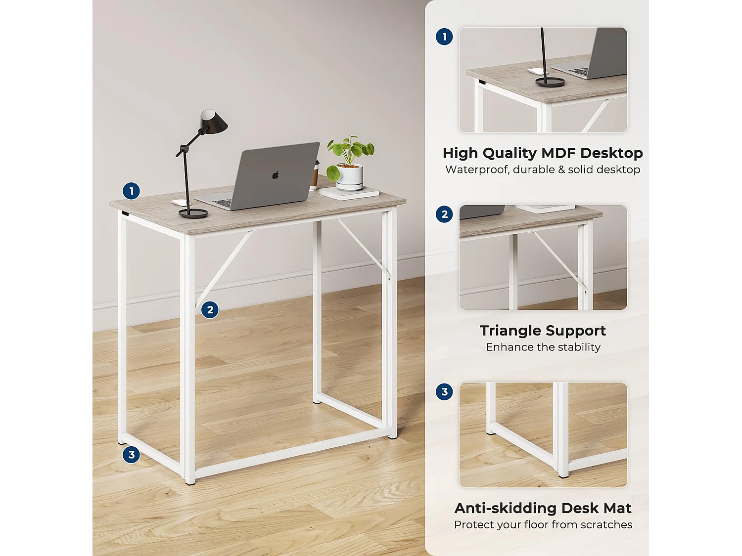 Opvouwbaar bureau, klein computerbureau voor thuiskantoor, eenvoudige montage, 80 x 46 x 74 cm - Eikenkleur