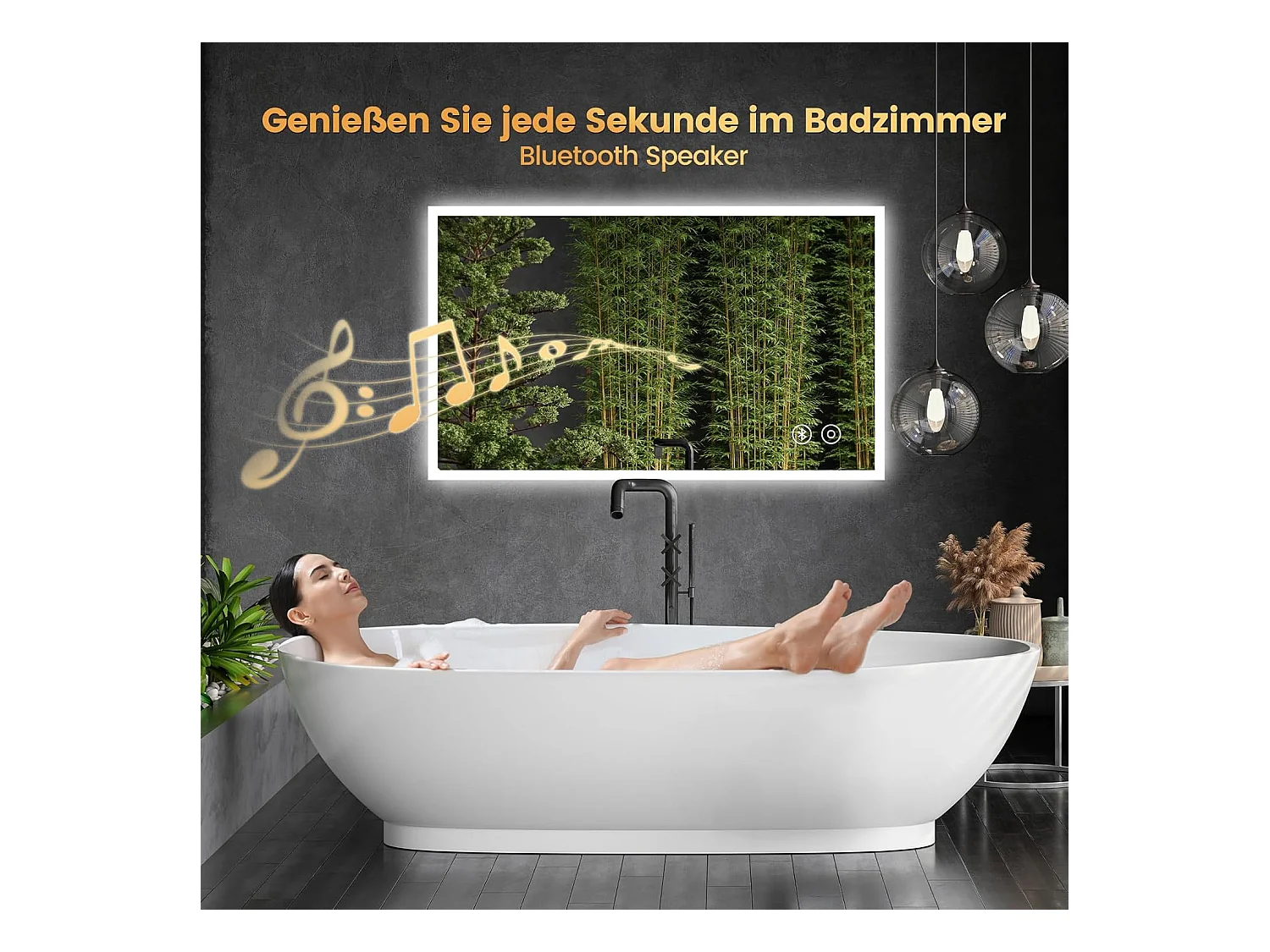 Miroir de Salle de Bain YOLEO avec Éclairage, Haut-parleur Bluetooth et Prise, Miroir LED Anti-Buée à Commande Tactile, 3 Couleurs de Lumière Réglables, 100 x 60 cm