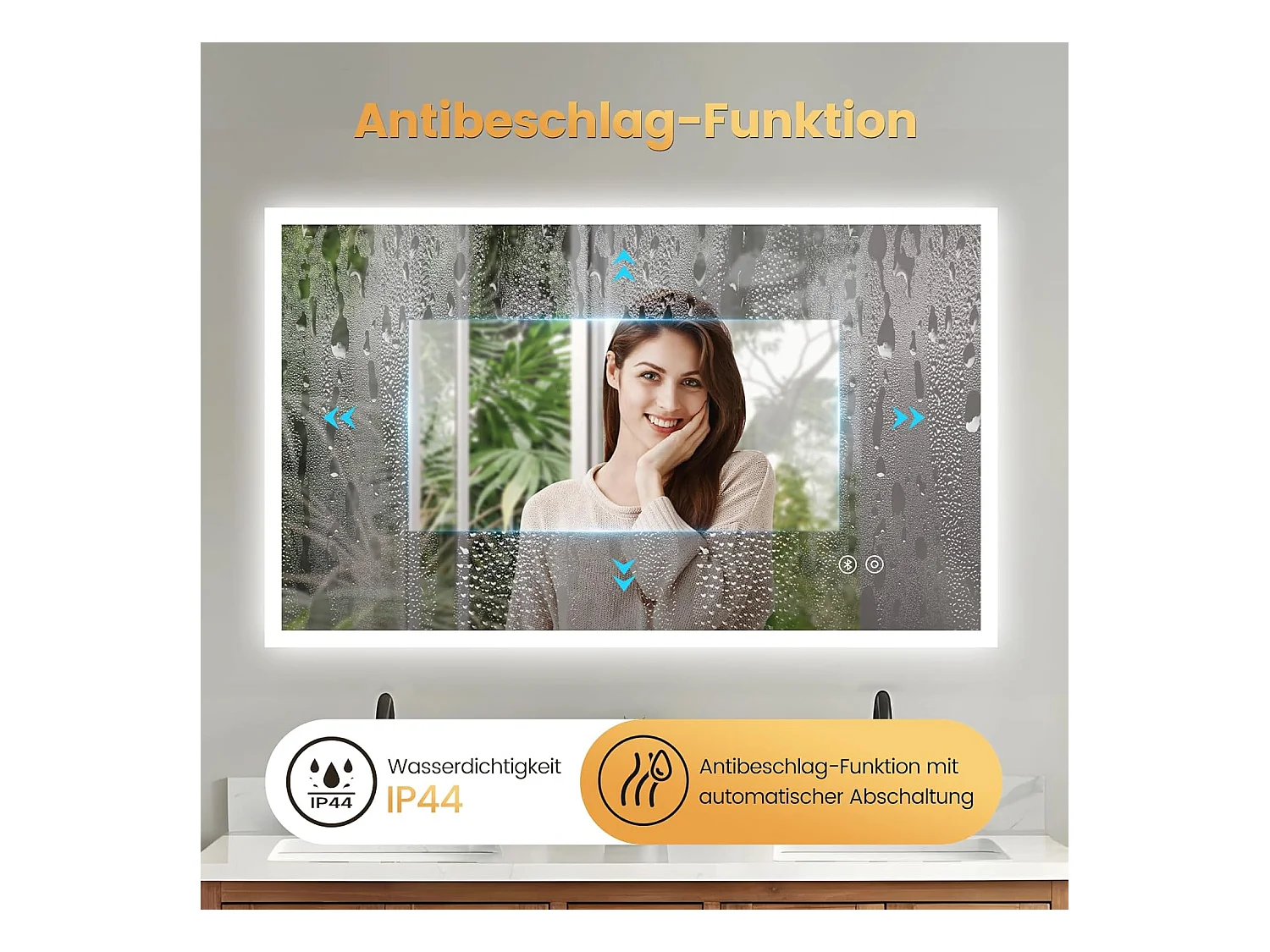 Miroir de Salle de Bain YOLEO avec Éclairage, Haut-parleur Bluetooth et Prise, Miroir LED Anti-Buée à Commande Tactile, 3 Couleurs de Lumière Réglables, 100 x 60 cm