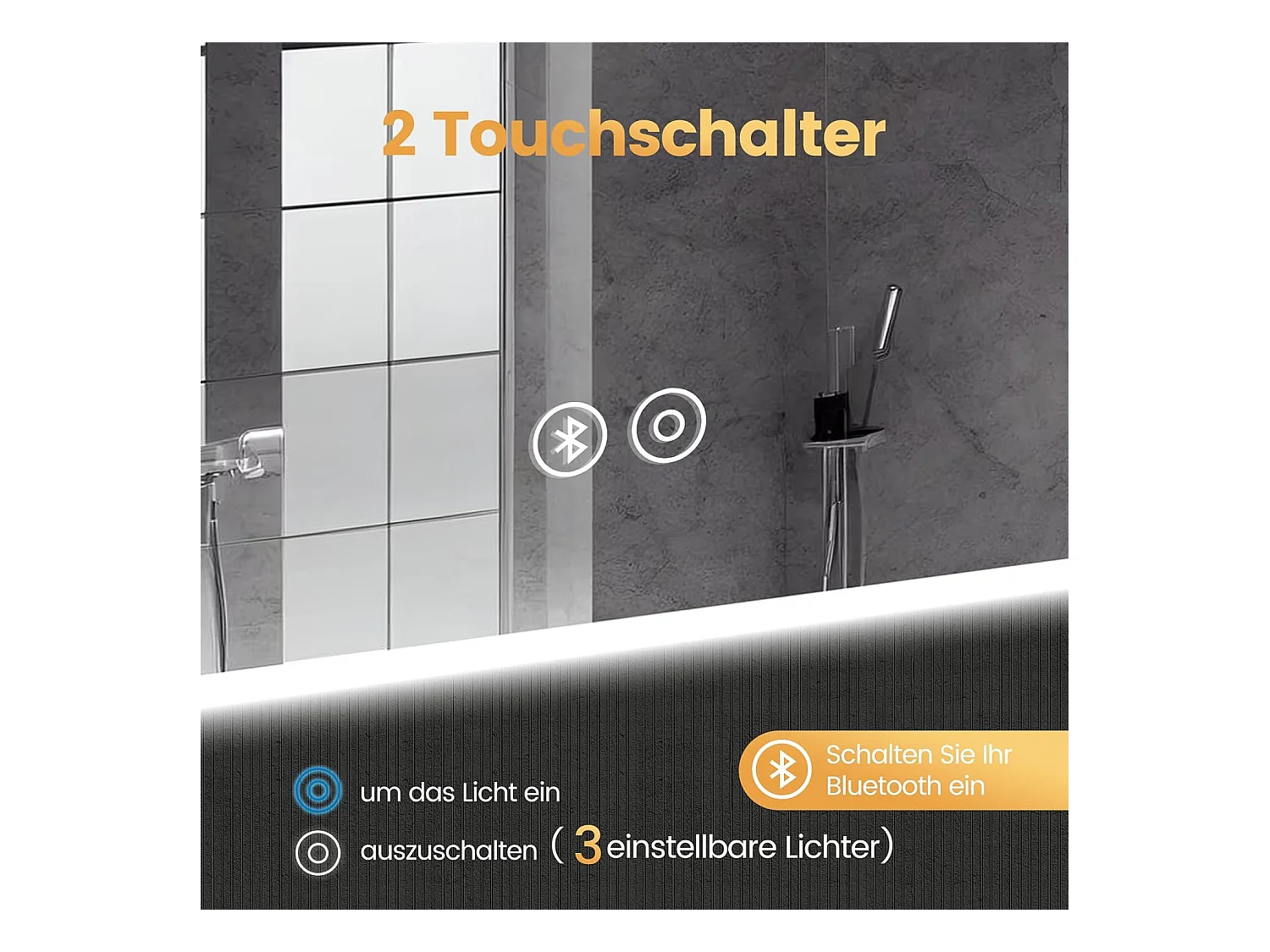 Miroir de Salle de Bain YOLEO avec Éclairage, Haut-parleur Bluetooth et Prise, Miroir LED Anti-Buée à Commande Tactile, 3 Couleurs de Lumière Réglables, 100 x 60 cm