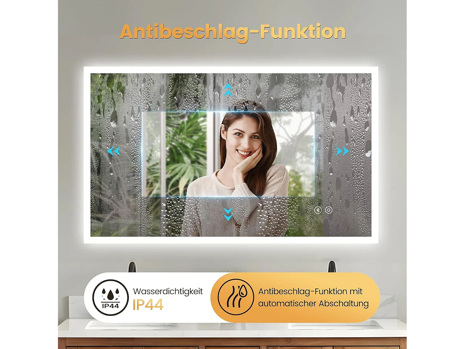 Miroir de Salle de Bain YOLEO avec Éclairage, Haut-parleur Bluetooth et Prise, Miroir LED Anti-Buée à Commande Tactile, 3 Couleurs de Lumière Réglables, 100 x 60 cm