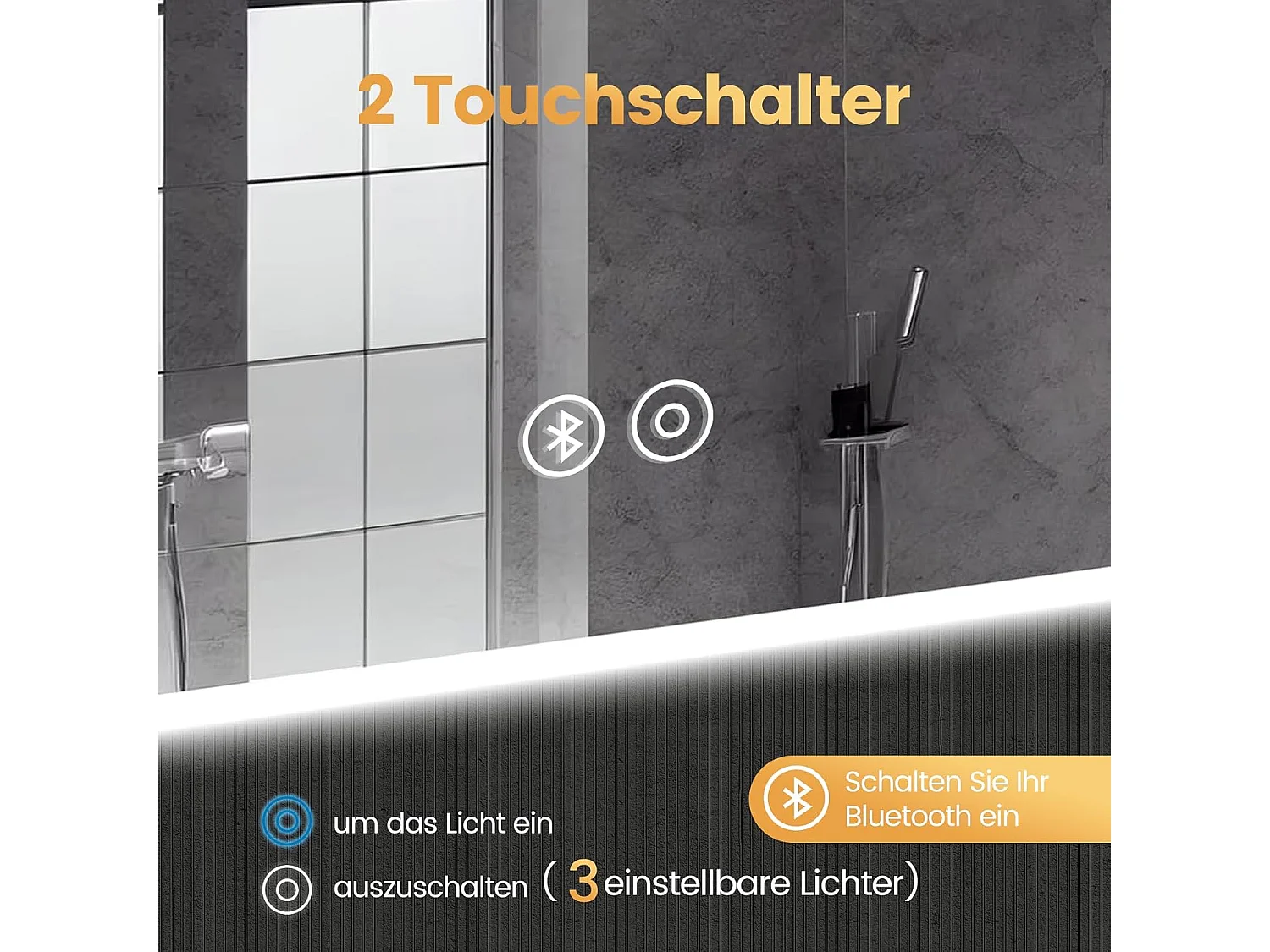Miroir de Salle de Bain YOLEO avec Éclairage, Haut-parleur Bluetooth et Prise, Miroir LED Anti-Buée à Commande Tactile, 3 Couleurs de Lumière Réglables, 100 x 60 cm