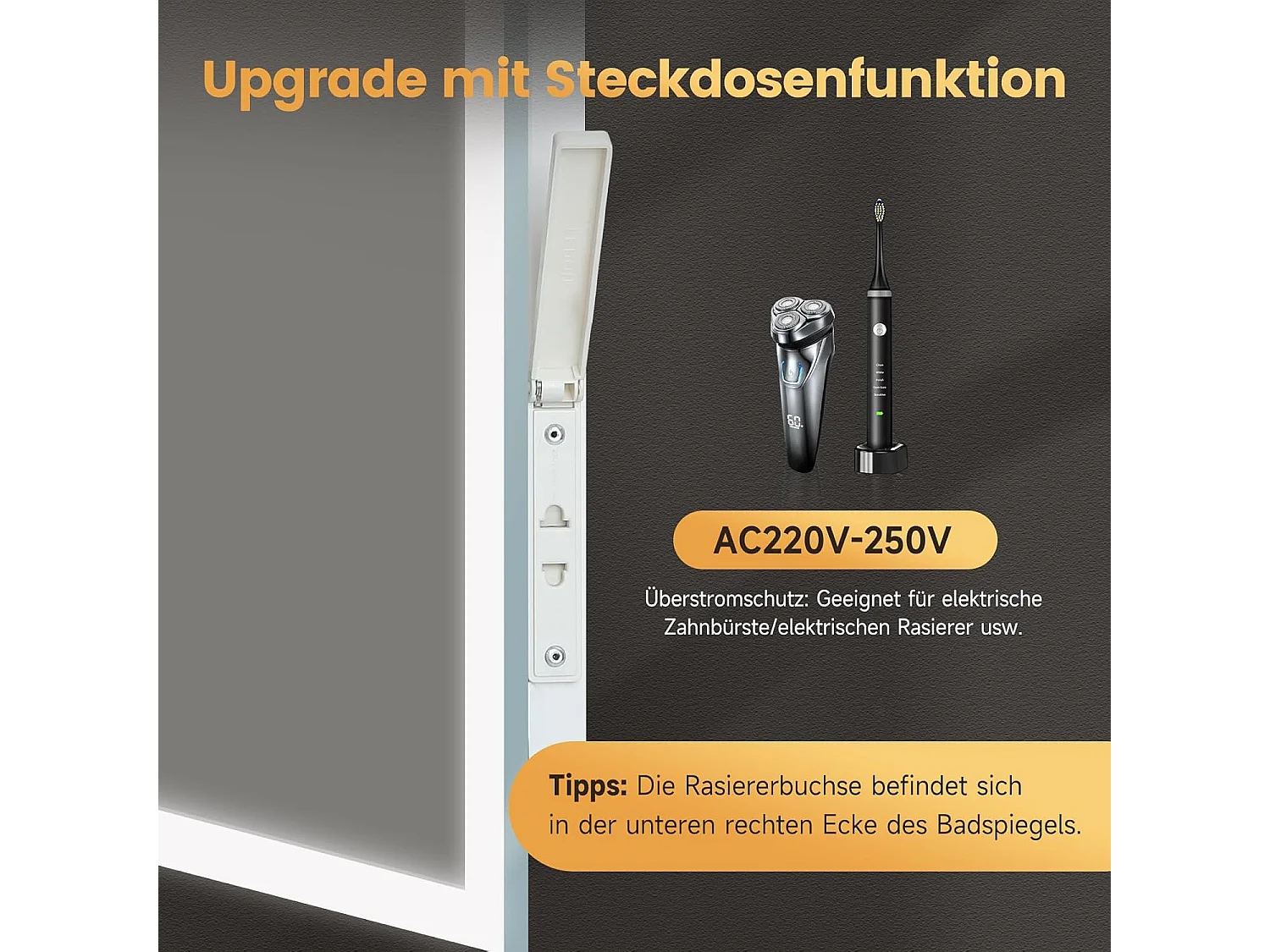 Miroir de Salle de Bain YOLEO avec Éclairage, Haut-parleur Bluetooth et Prise, Miroir LED Anti-Buée à Commande Tactile, 3 Couleurs de Lumière Réglables, 100 x 60 cm