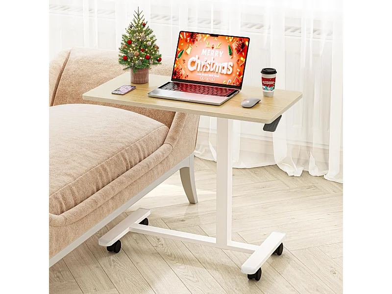 Tavolino laterale in legno 40x80 cm regolabile in altezza con ruote, ideale come tavolino da letto, comodino, scrivania mobile o tavolo per trattamenti