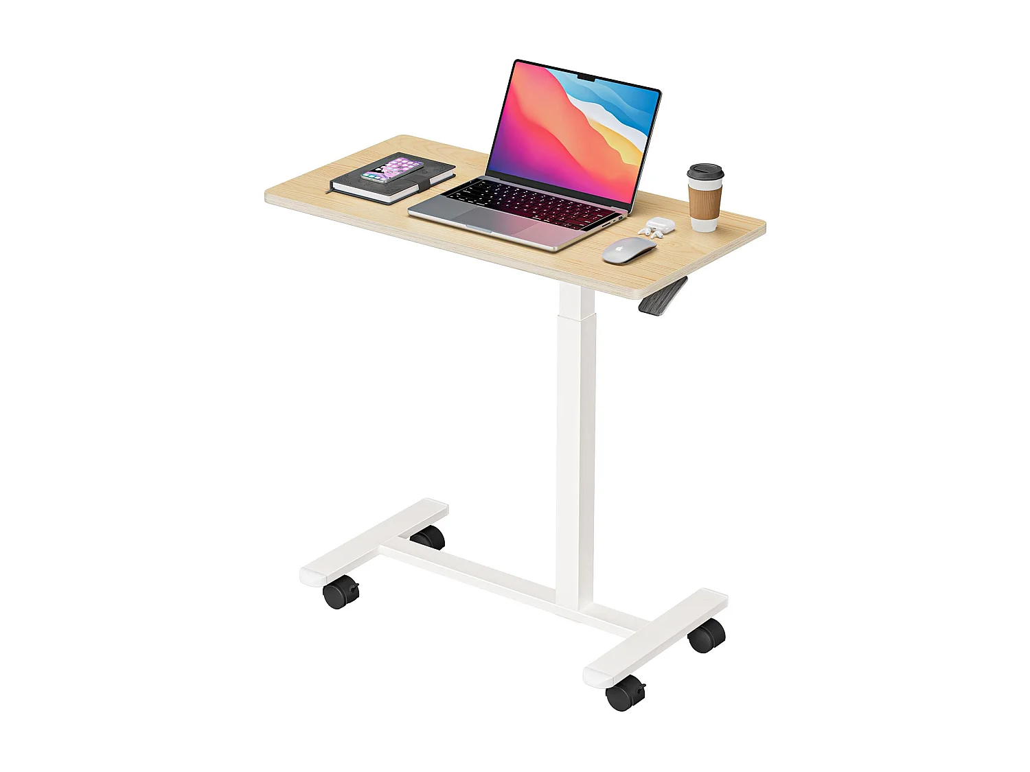 Table d’appoint en bois 40x80 cm, hauteur réglable, avec roulettes, utilisable comme table de lit, chevet, bureau mobile ou table de soins pour chambre ou salon