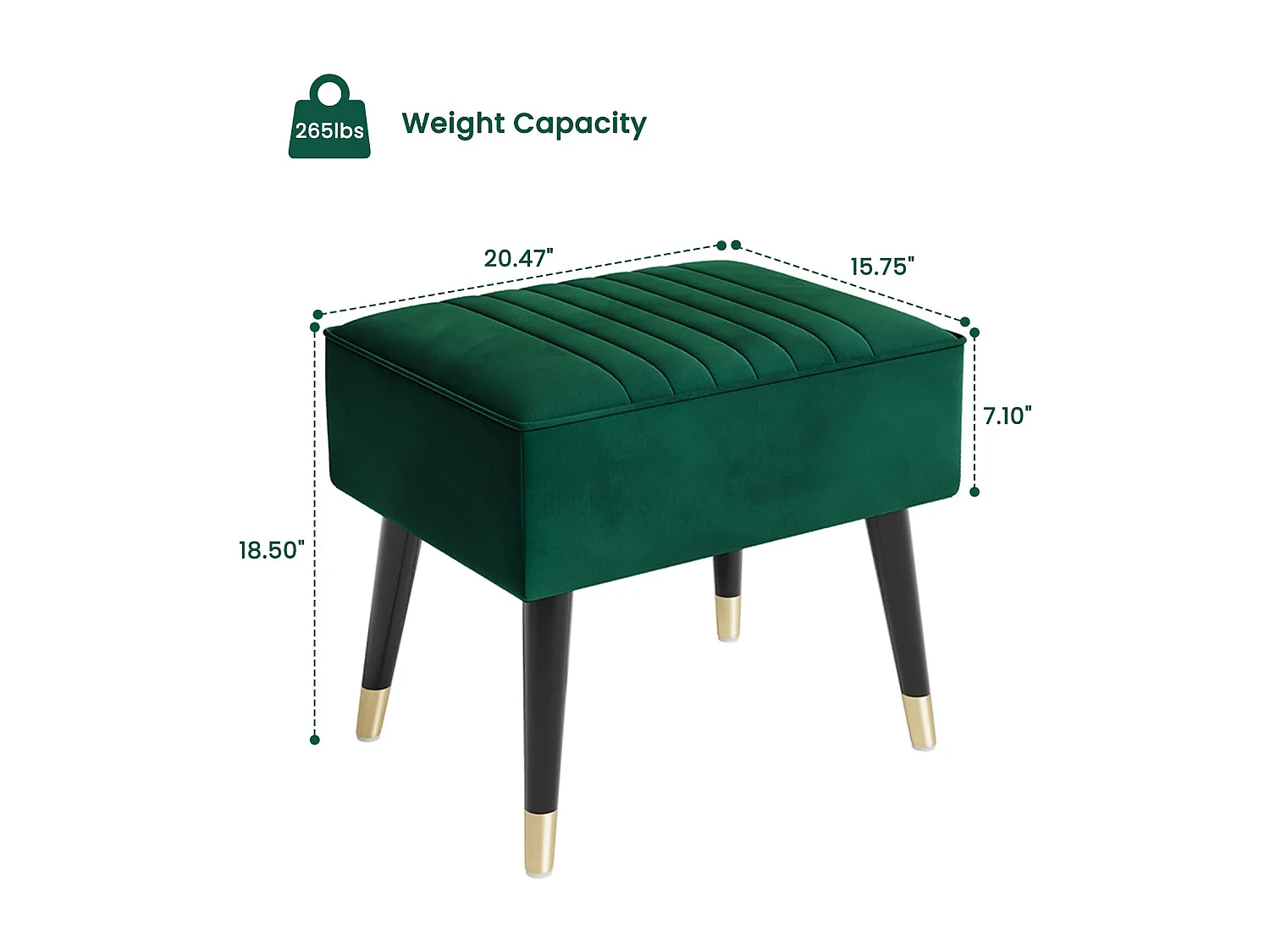 Fluwelen voetenbankje, poef met metalen poten voor woonkamer, slaapkamer, 52 x 40 x 49 cm - grijs