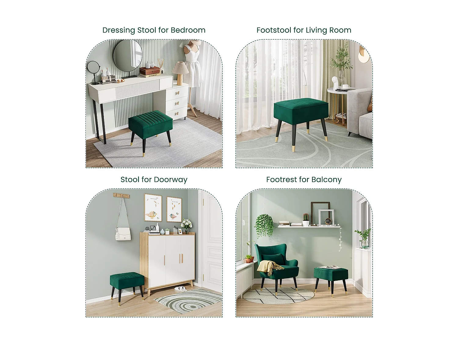 Fluwelen voetenbankje, poef met metalen poten voor woonkamer, slaapkamer, 52 x 40 x 49 cm - grijs