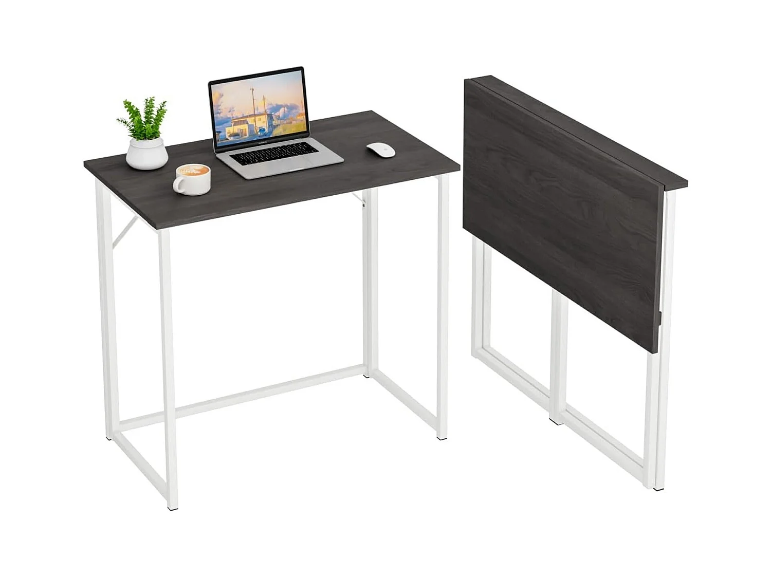 Scrivania pieghevole per computer, piccolo tavolo per computer per casa e ufficio, facile da montare, 80 x 46 x 74 cm - Nero