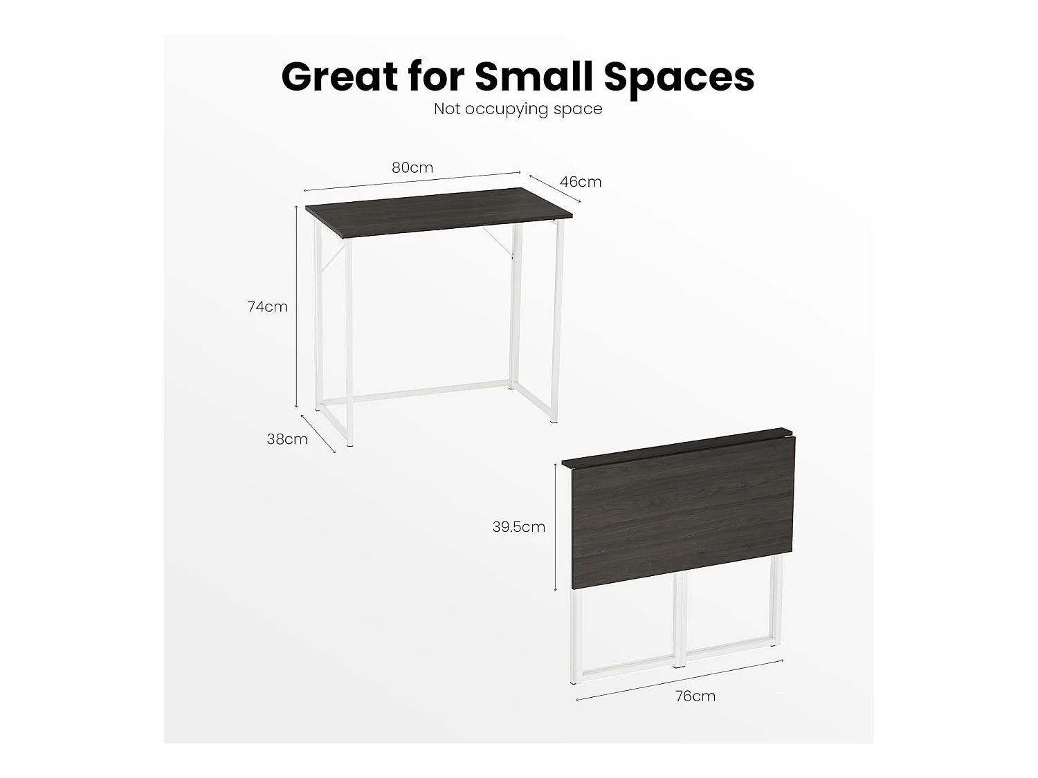 Scrivania pieghevole per computer, piccolo tavolo per computer per casa e ufficio, facile da montare, 80 x 46 x 74 cm - Nero