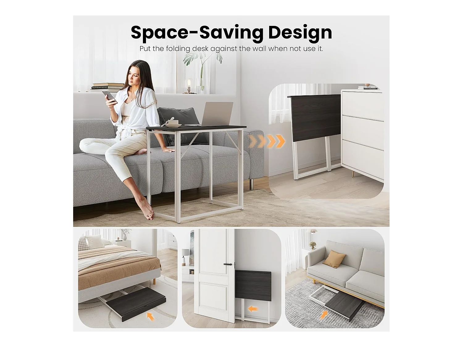 Scrivania pieghevole per computer, piccolo tavolo per computer per casa e ufficio, facile da montare, 80 x 46 x 74 cm - Nero