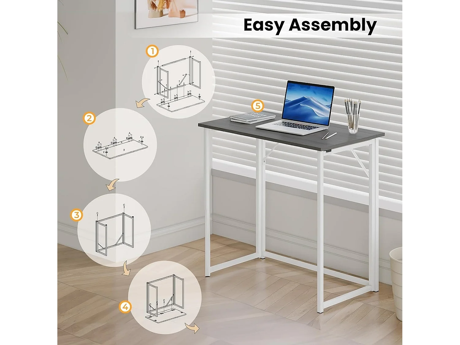 Opvouwbaar computerbureau, kleine computertafel voor thuis en op kantoor, eenvoudige montage, 80 x 46 x 74 cm - Zwart