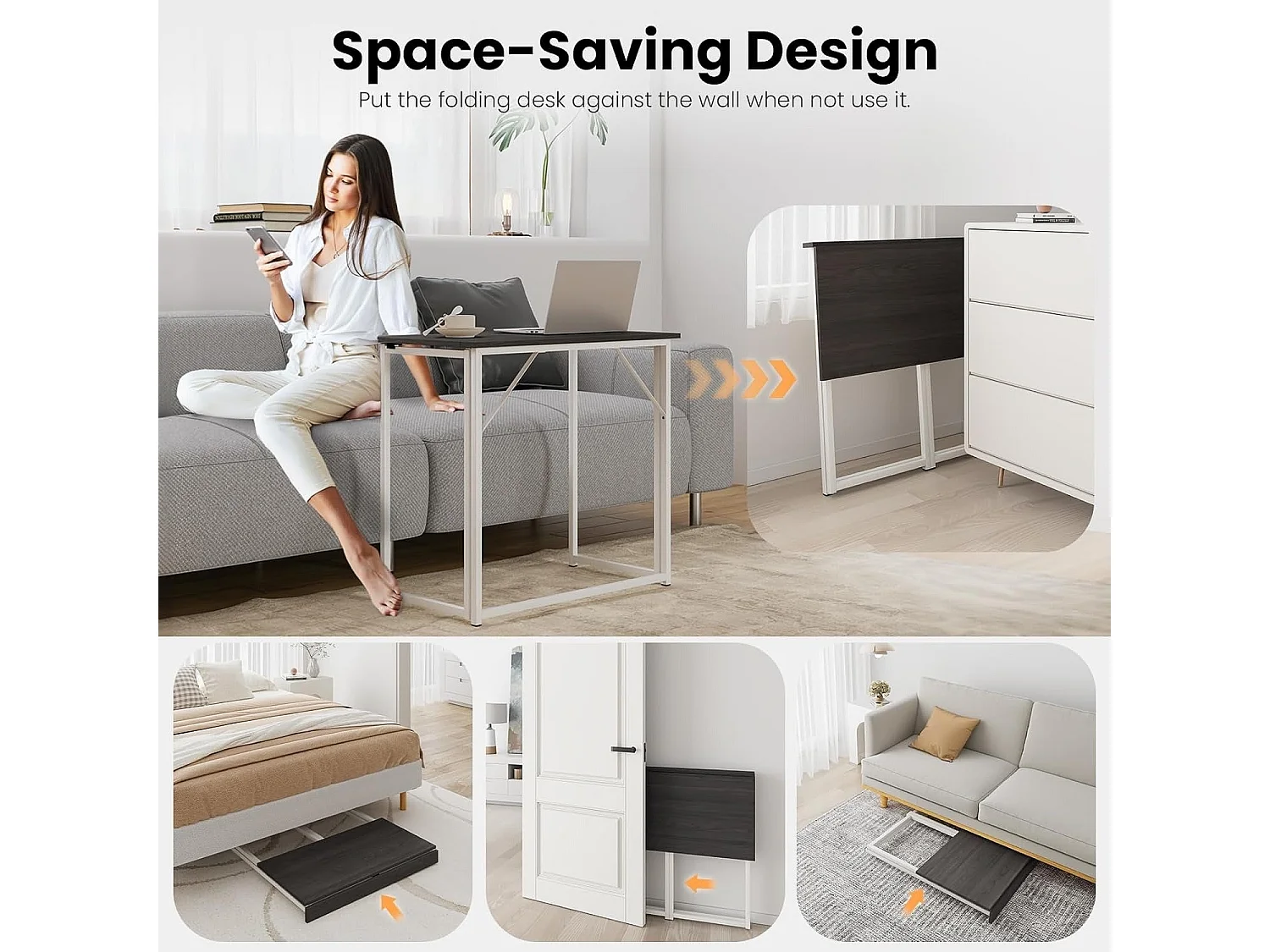 Opvouwbaar computerbureau, kleine computertafel voor thuis en op kantoor, eenvoudige montage, 80 x 46 x 74 cm - Zwart