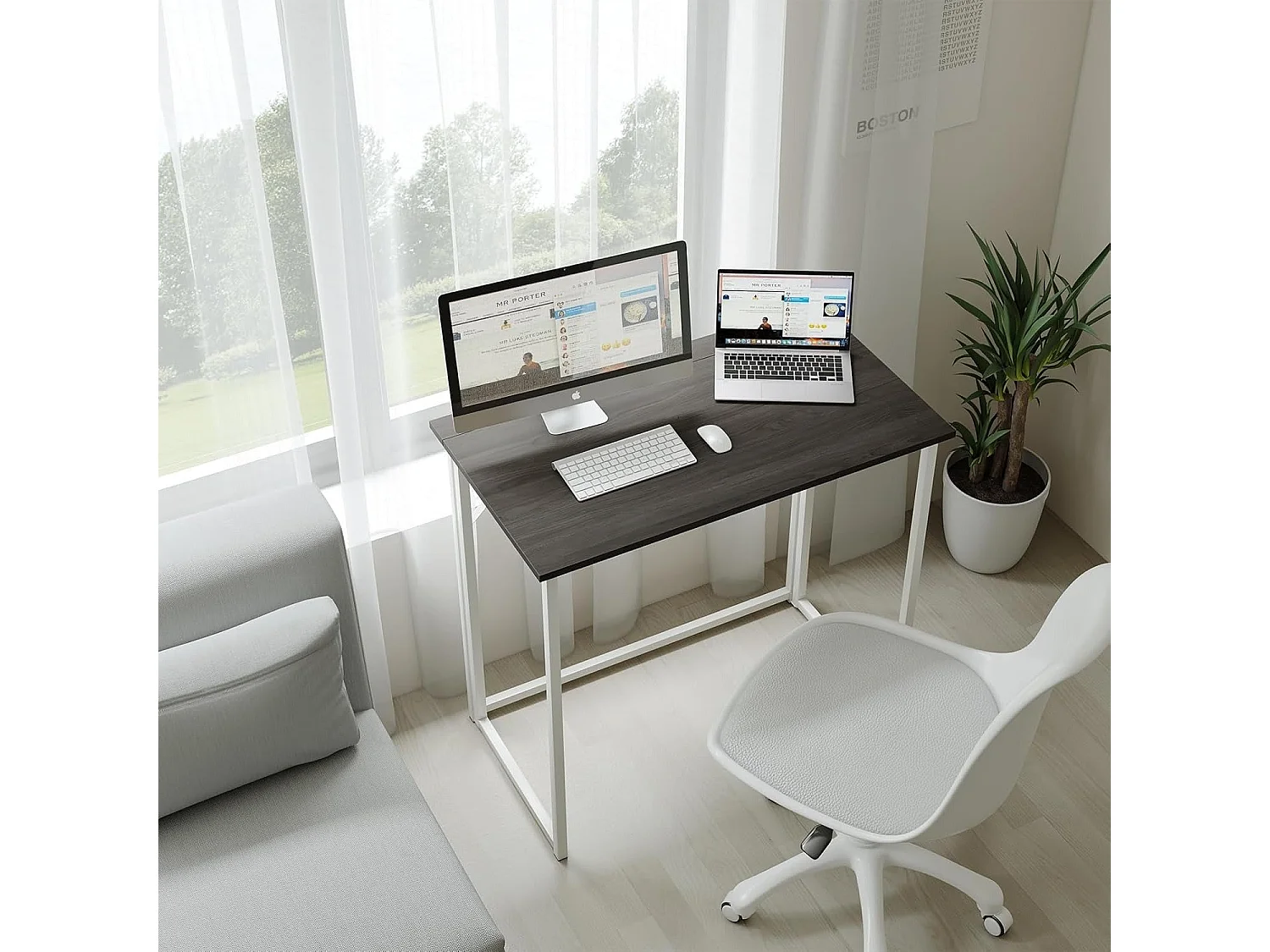 Bureau d'ordinateur pliable, petite table d'ordinateur pour la maison et le bureau, montage facile, 80 x 46 x 74 cm - Noir