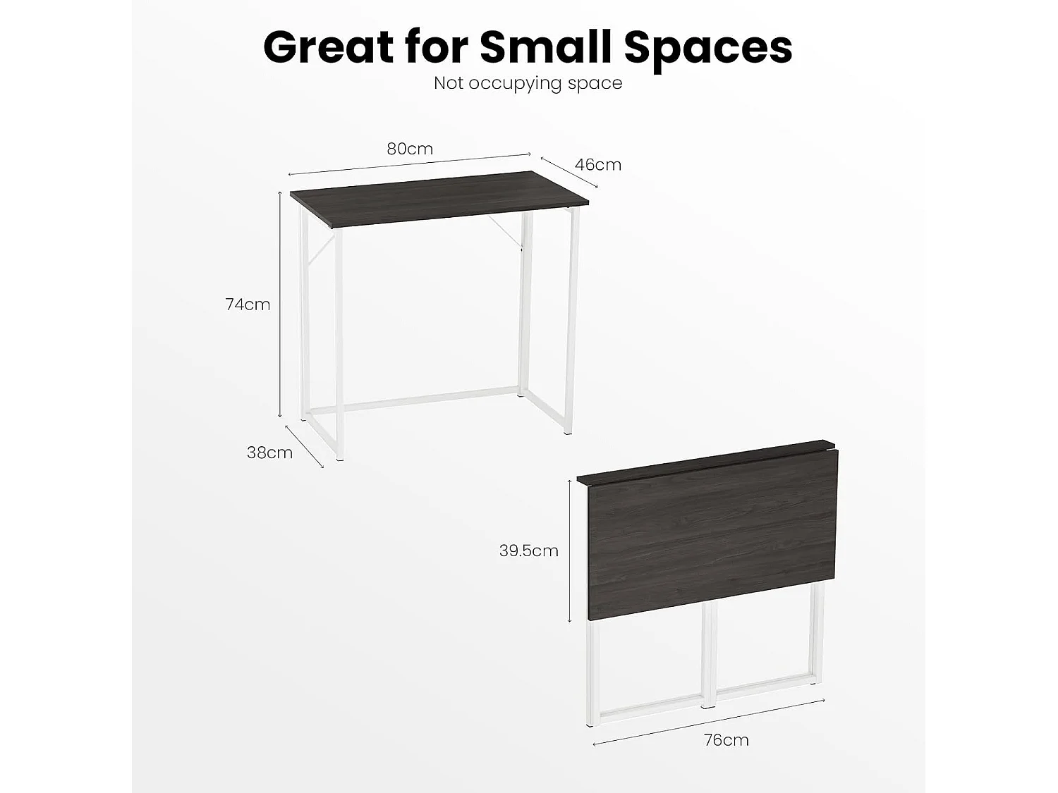 Bureau d'ordinateur pliable, petite table d'ordinateur pour la maison et le bureau, montage facile, 80 x 46 x 74 cm - Noir