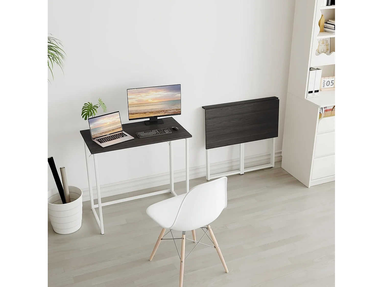Bureau d'ordinateur pliable, petite table d'ordinateur pour la maison et le bureau, montage facile, 80 x 46 x 74 cm - Noir