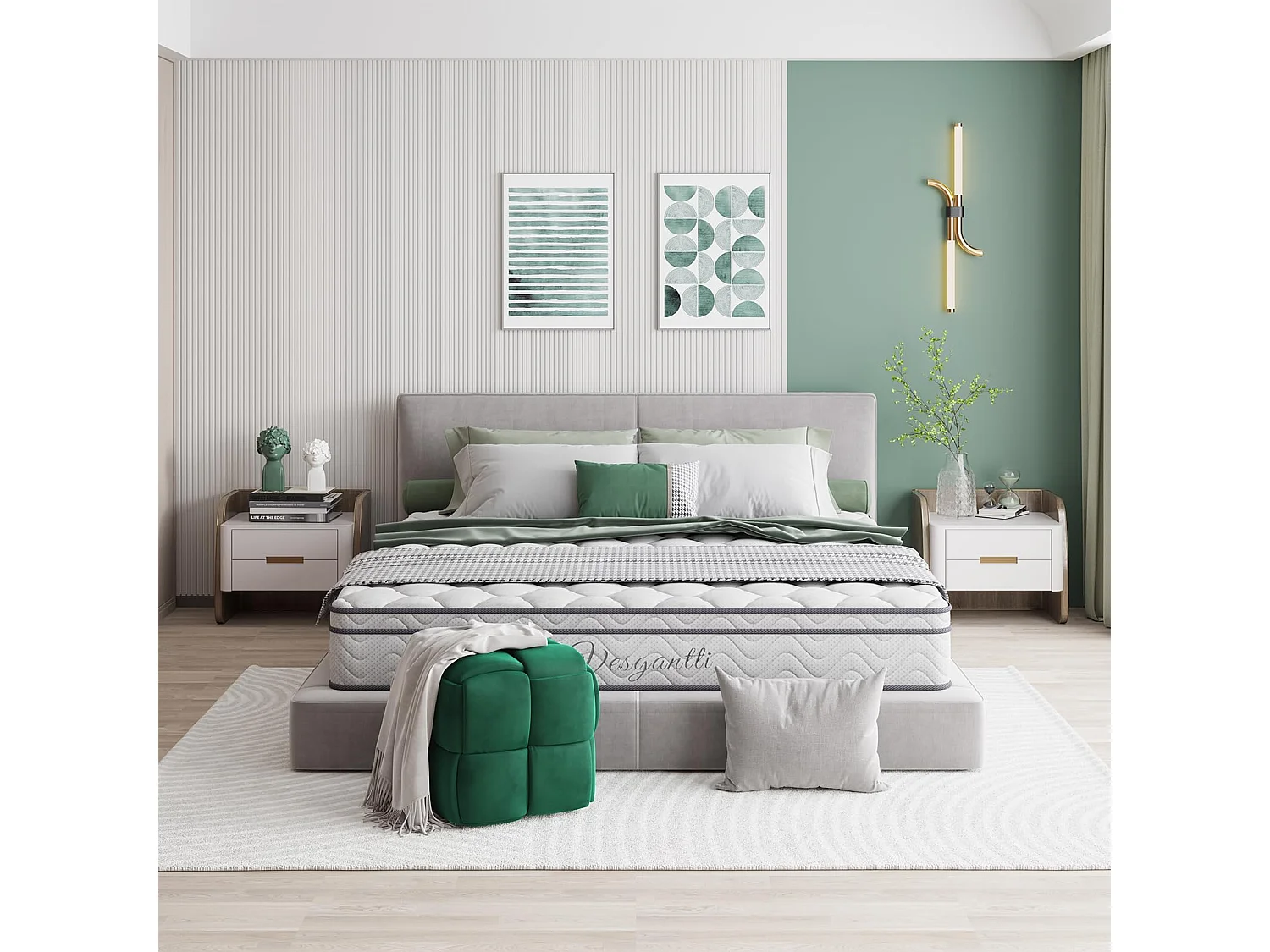 Pouf Ottoman en Velours Repose-Pieds Salon Tressé Tabouret Carrée de Maquillage Décorative Moderne 43 x 43 x 46 cm Charge Max 140 kg - Vert