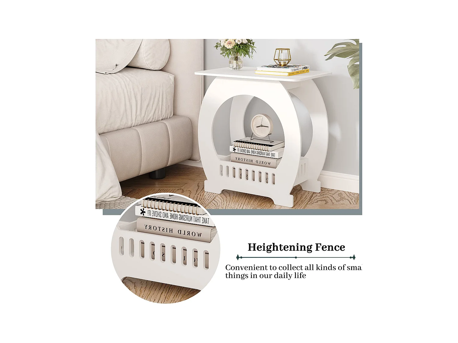 Comodino bianco 30x44x46 cm con cestino, ideale come comodino, tavolino da caffè o tavolino da divano per soggiorno, camera da letto, bagno o balcone