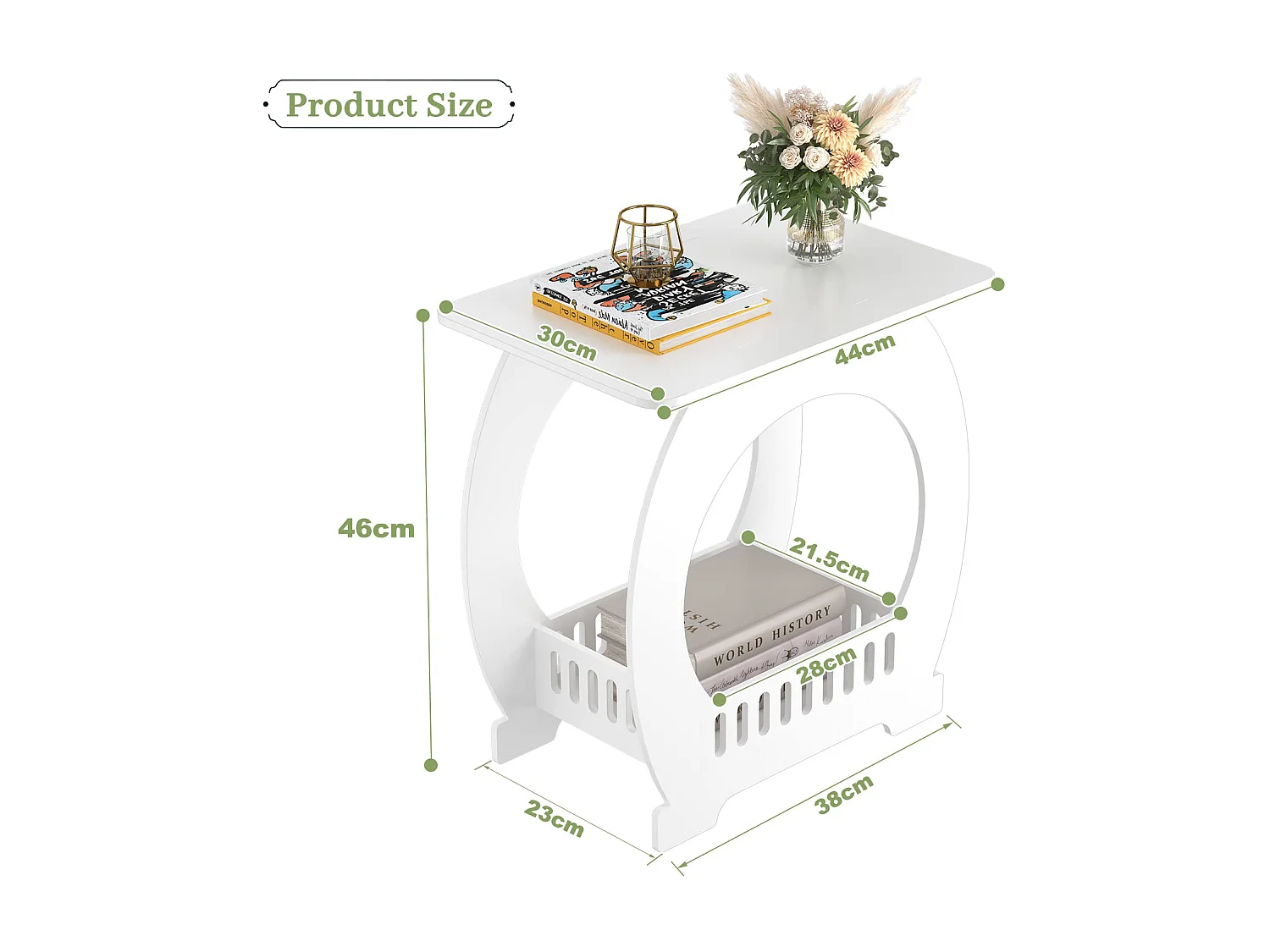 Comodino bianco 30x44x46 cm con cestino, ideale come comodino, tavolino da caffè o tavolino da divano per soggiorno, camera da letto, bagno o balcone