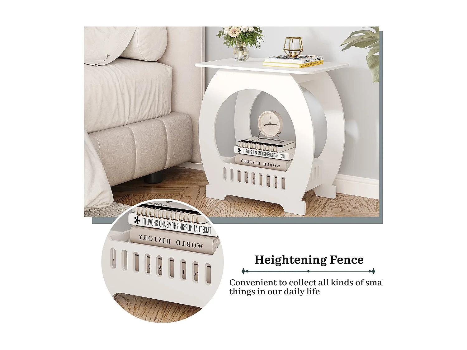 Comodino bianco 30x44x46 cm con cestino, ideale come comodino, tavolino da caffè o tavolino da divano per soggiorno, camera da letto, bagno o balcone