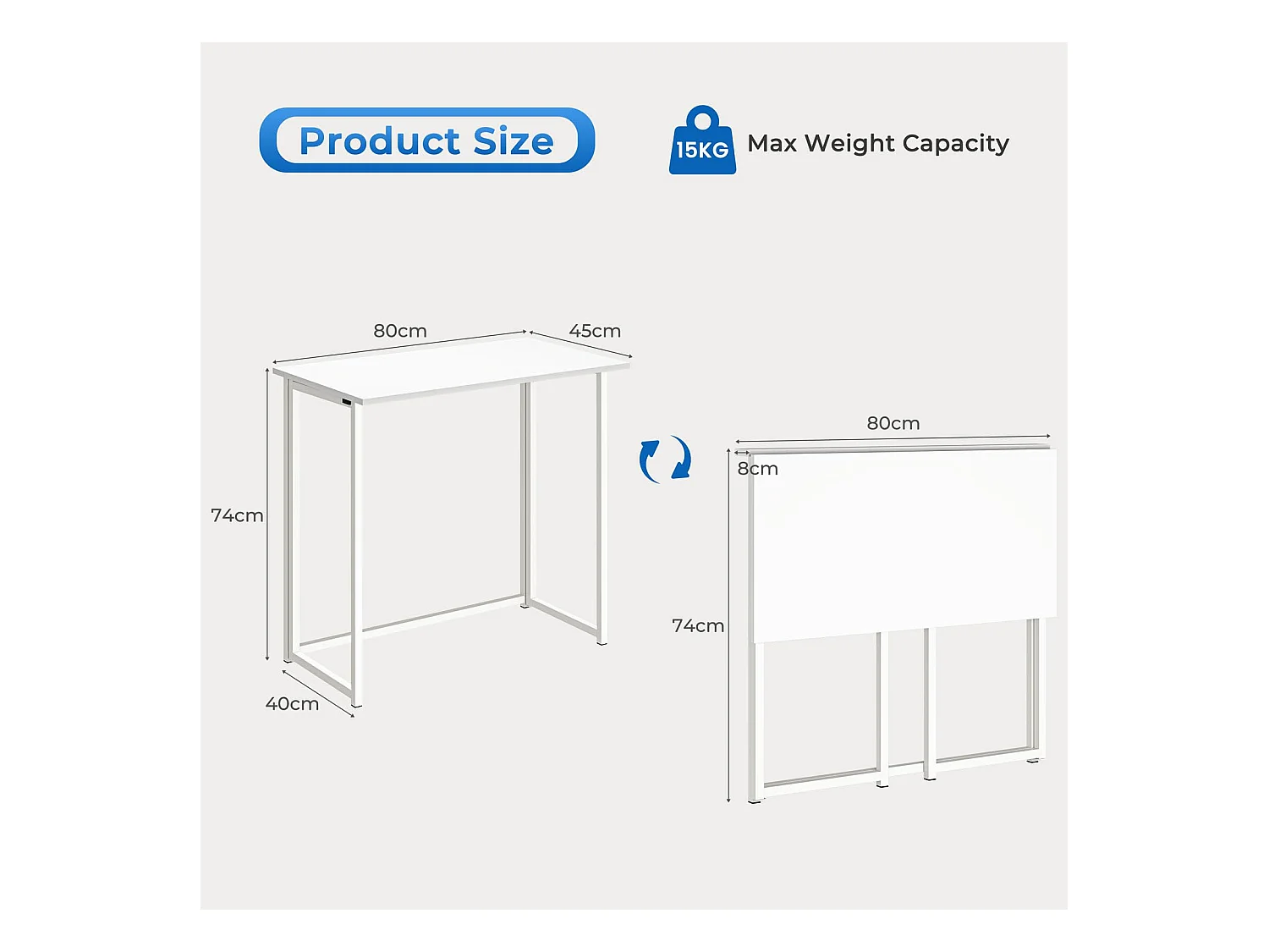 Opvouwbaar bureau, klein computerbureau voor thuiskantoor, 80 x 45 x 74 cm - Wit