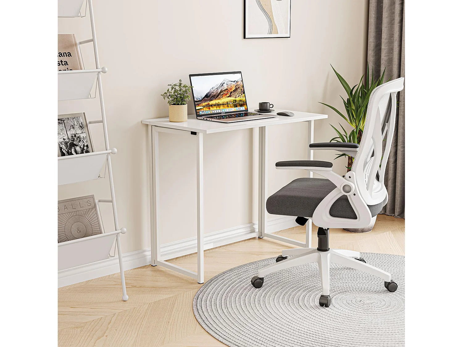 Opvouwbaar bureau, klein computerbureau voor thuiskantoor, 80 x 45 x 74 cm - Wit