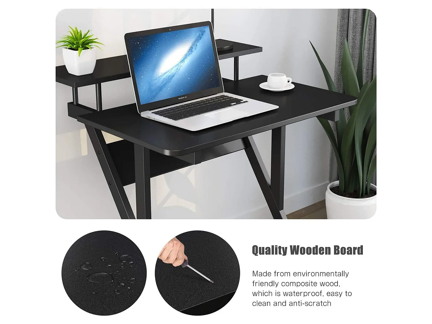 Bureau d'ordinateur en Z avec roulettes, compact 70x60x79 cm, étagères intégrées, facile à déplacer, idéal pour petit espace, bureau ou étude