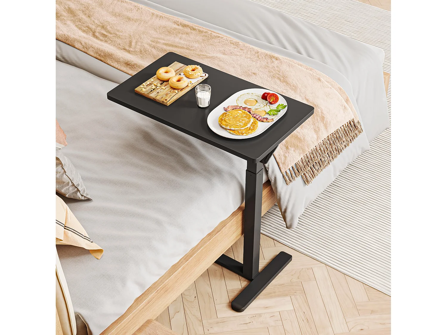 In hoogte verstelbare bijzettafel met wielen, perfect als behandeltafel, mobiel bureau, nachtkastje of salontafel voor de woonkamer zwart