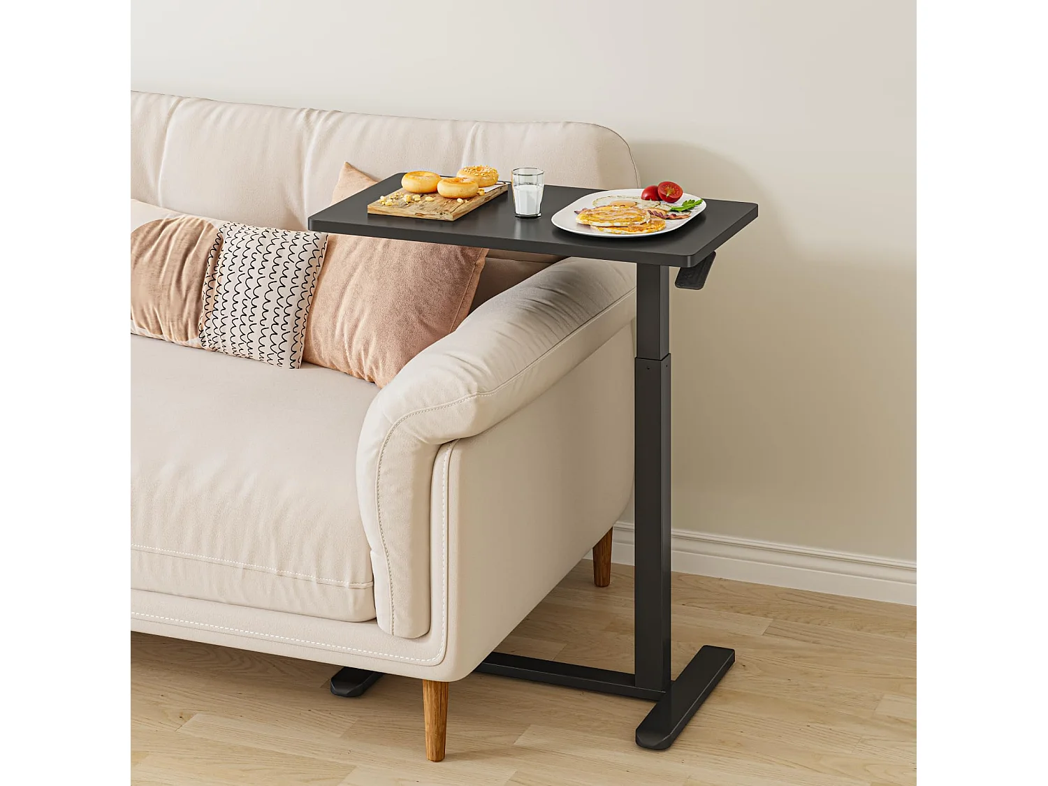 Table d’appoint réglable en hauteur avec roulettes, parfaite comme table de soin, bureau mobile, table de chevet ou table de canapé pour salon noire