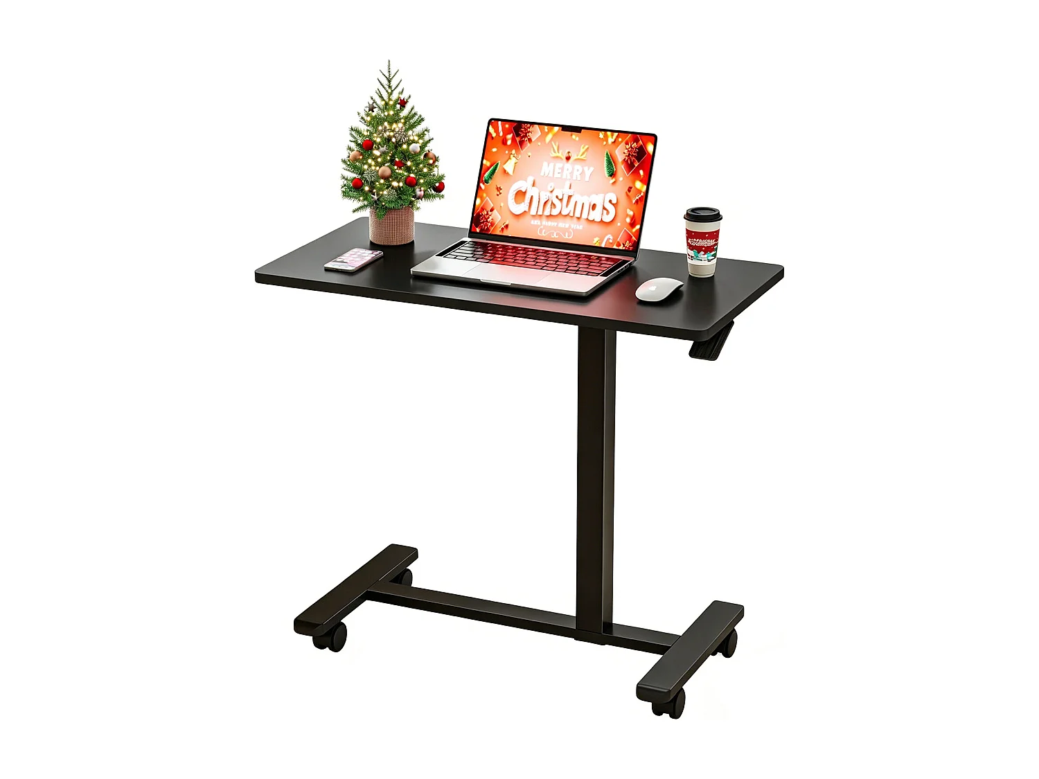 In hoogte verstelbare bijzettafel met wielen, perfect als behandeltafel, mobiel bureau, nachtkastje of salontafel voor de woonkamer zwart