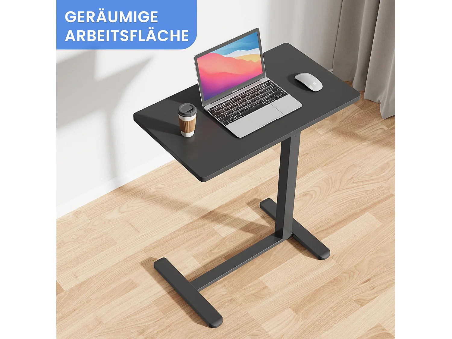 In hoogte verstelbare bijzettafel met wielen, perfect als behandeltafel, mobiel bureau, nachtkastje of salontafel voor de woonkamer zwart