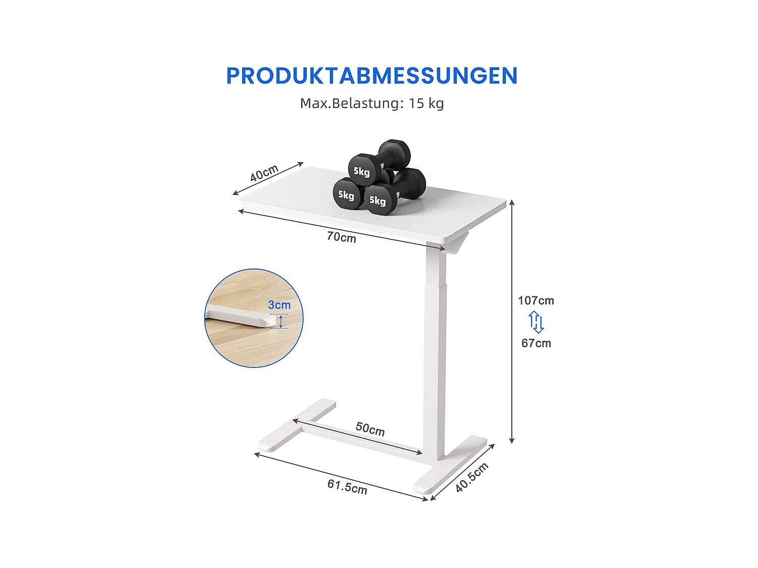Table d’appoint réglable en hauteur avec roulettes, idéale comme table de soin pour lit, bureau mobile, table de chevet ou table de canapé pour salon