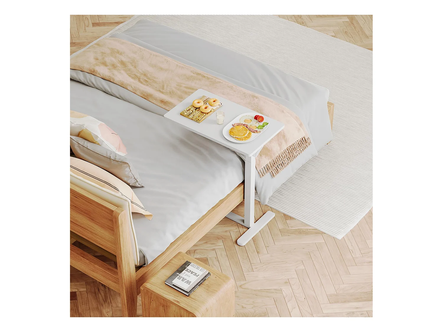 Table d’appoint réglable en hauteur avec roulettes, idéale comme table de soin pour lit, bureau mobile, table de chevet ou table de canapé pour salon