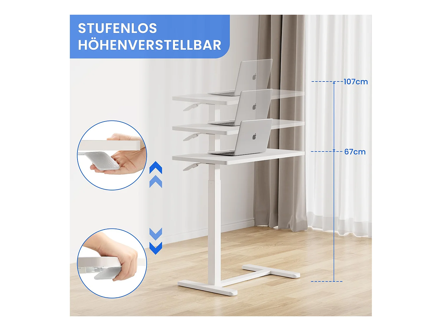 Table d’appoint réglable en hauteur avec roulettes, idéale comme table de soin pour lit, bureau mobile, table de chevet ou table de canapé pour salon