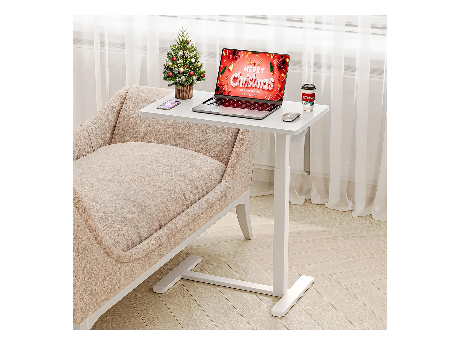 Table d’appoint réglable en hauteur avec roulettes, idéale comme table de soin pour lit, bureau mobile, table de chevet ou table de canapé pour salon