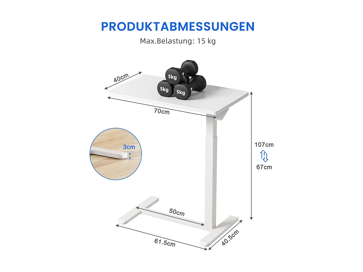 Table d’appoint réglable en hauteur avec roulettes, idéale comme table de soin pour lit, bureau mobile, table de chevet ou table de canapé pour salon