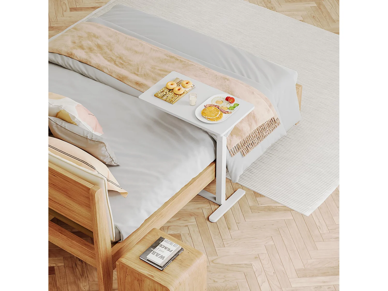 Tavolino Mobile Regolabile In Altezza 66-104 Cm | Con Ruote E Inclinazione 0-60° | Portata 50kg | Bianco | Per Divano, Letto E Ufficio