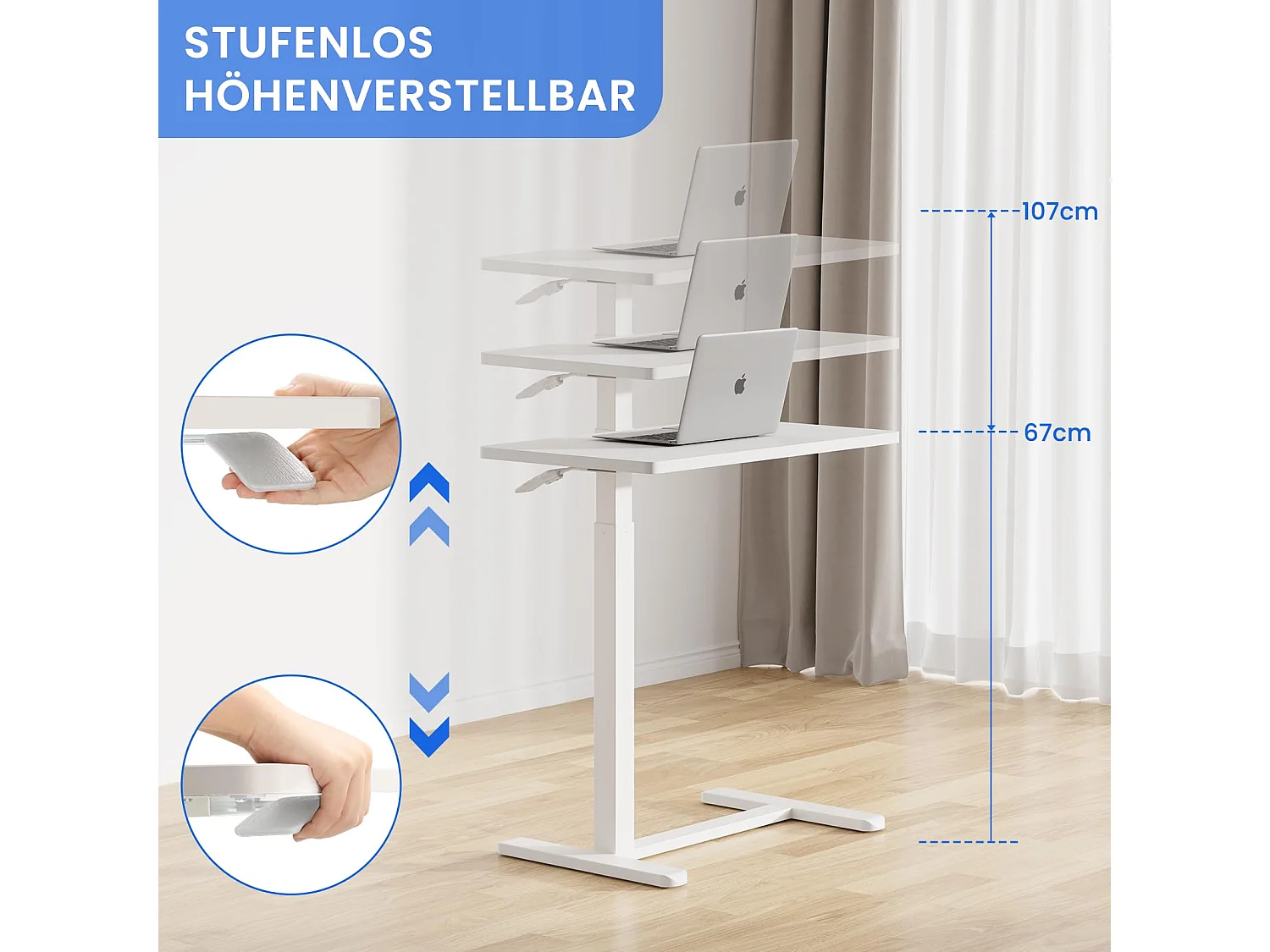 Table d’appoint réglable en hauteur avec roulettes, idéale comme table de soin pour lit, bureau mobile, table de chevet ou table de canapé pour salon