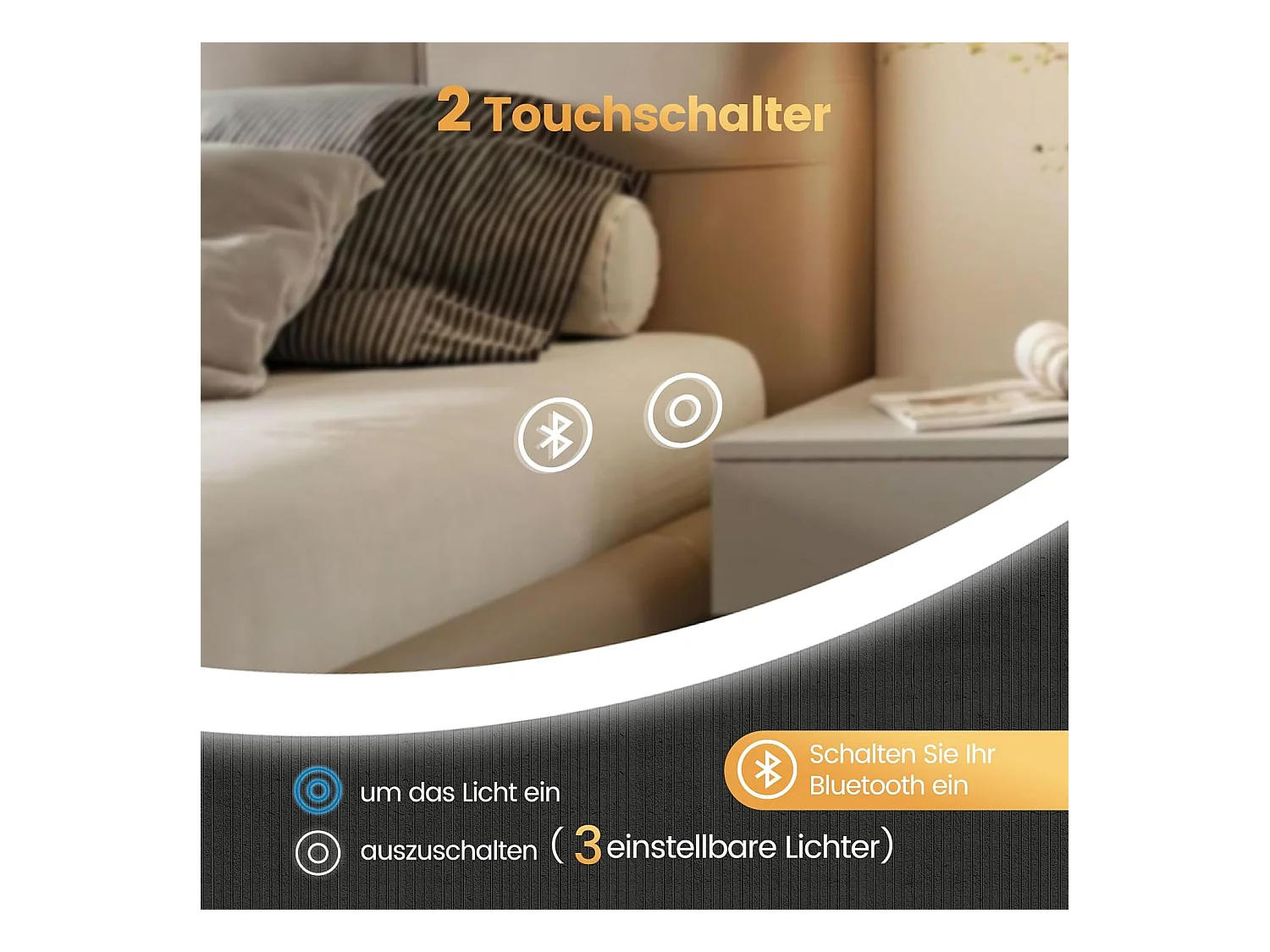 Ronde Badkamerspiegel YOLEO met Verlichting en Bluetooth Speaker, Wandspiegel met Touchschakelaar en Veiligheidsglas, 3 Instelbare Lichtkleuren, 70 x 70 cm