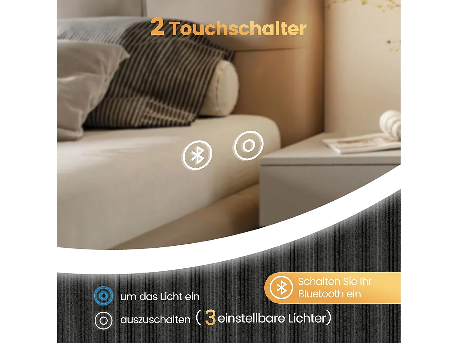 Miroir de Bain Rond YOLEO avec Éclairage et Haut-parleur Bluetooth, Miroir Mural à Commande Tactile et Verre Sécurit, 3 Couleurs de Lumière Réglables, 70 x 70 cm