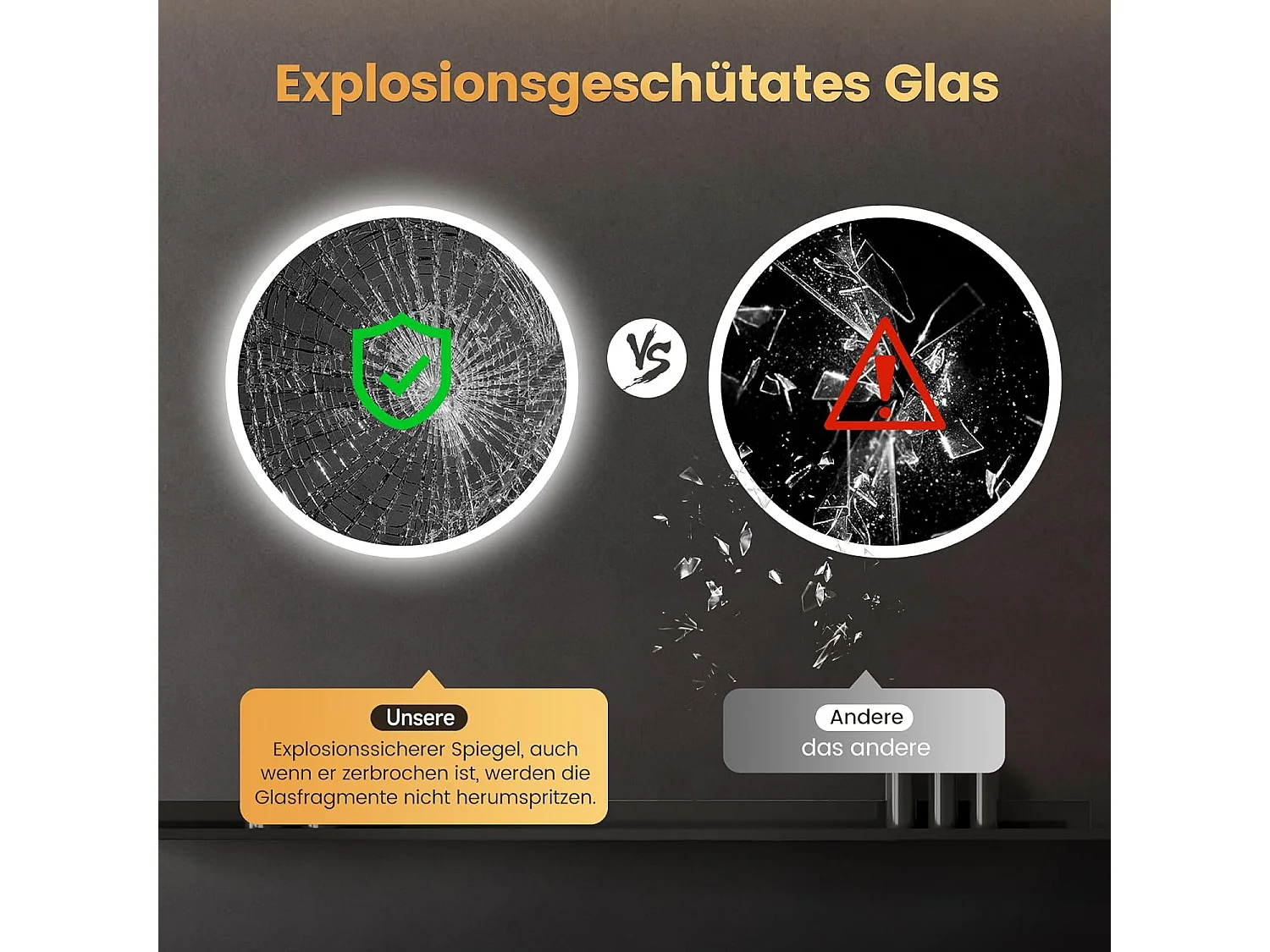 Miroir de Bain Rond YOLEO avec Éclairage et Haut-parleur Bluetooth, Miroir Mural à Commande Tactile et Verre Sécurit, 3 Couleurs de Lumière Réglables, 70 x 70 cm